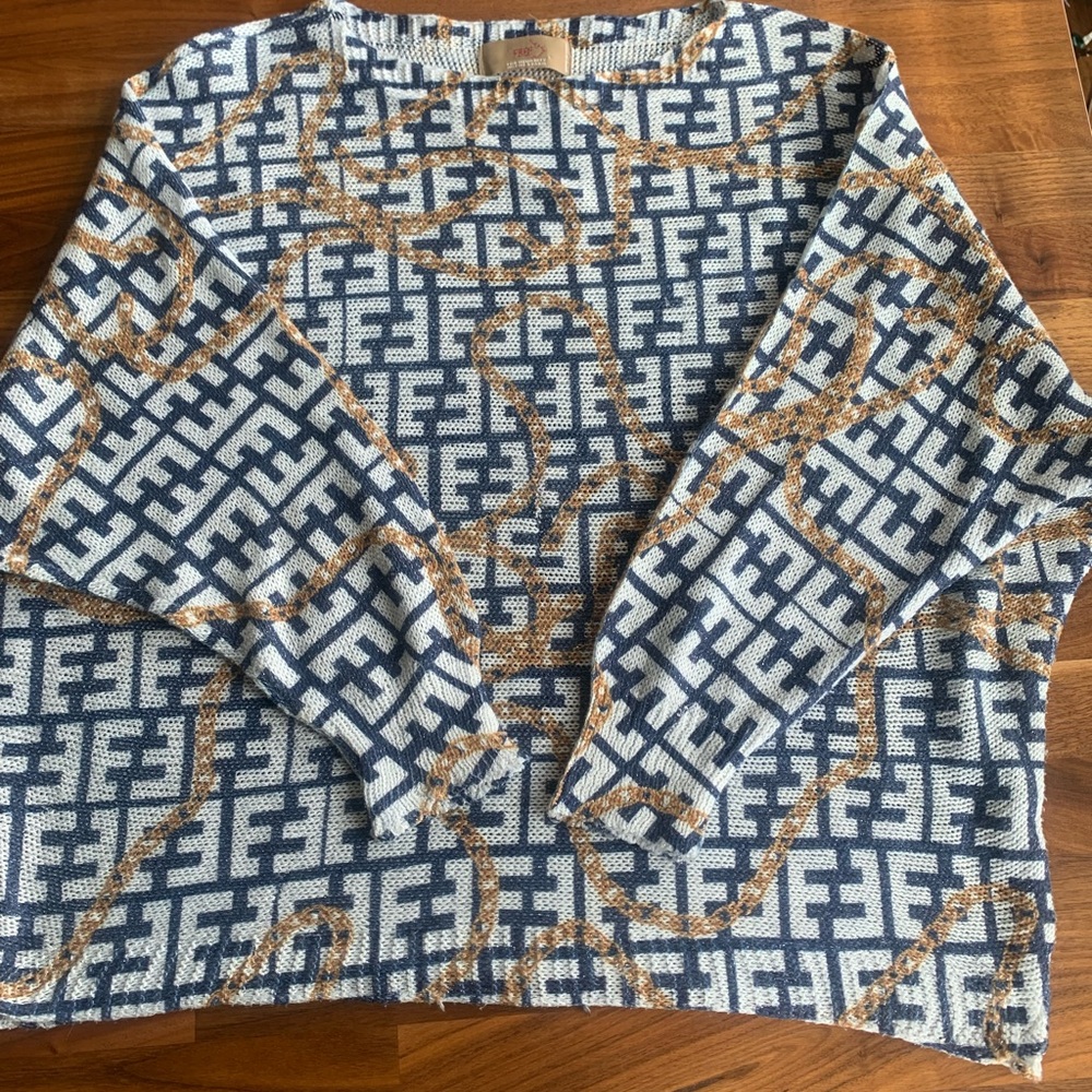 Free For Humanity Blue and Tan Knit Top